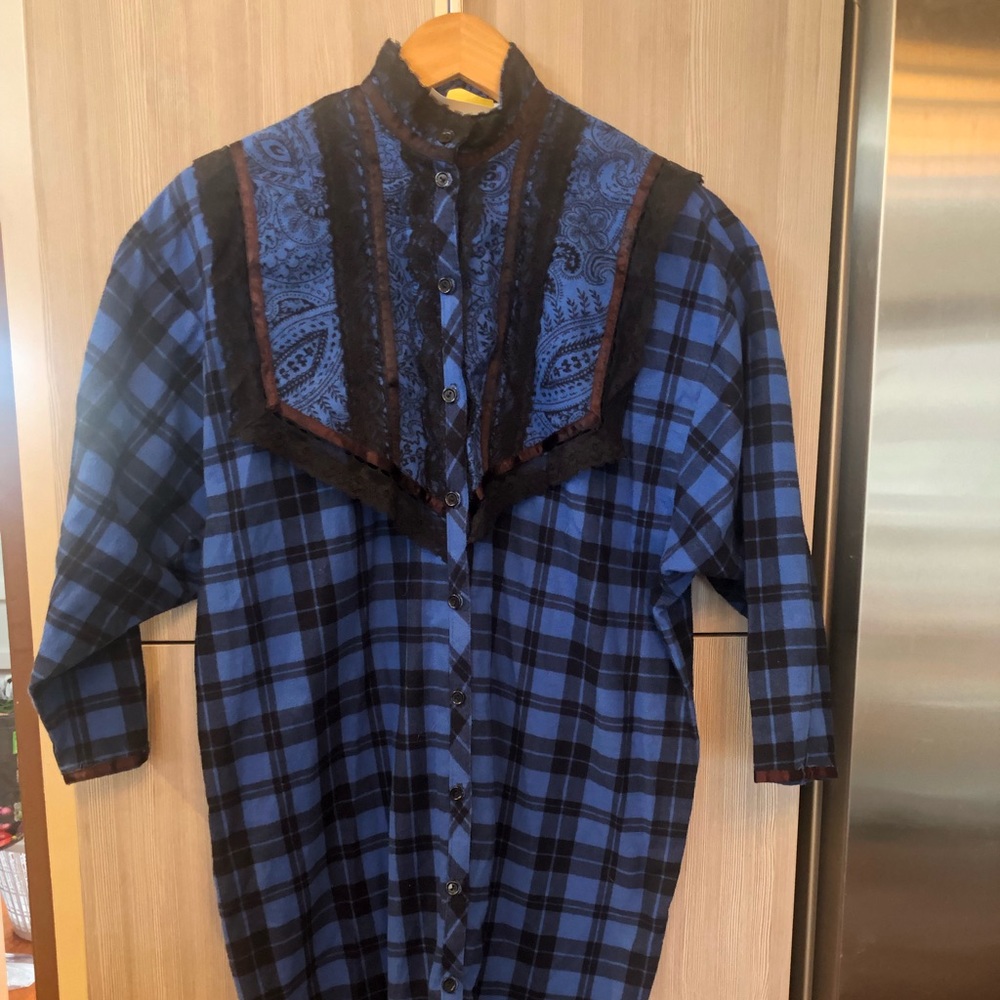 Gunne Sax Jessica McClintock blue flannel dress